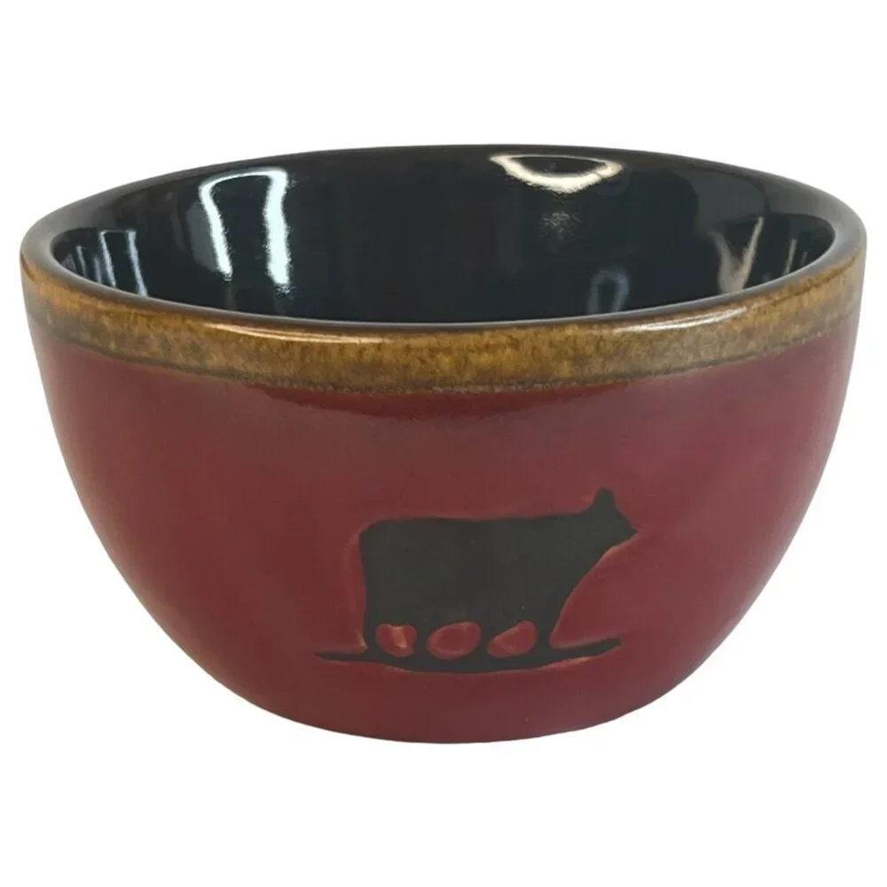 2 Home Studio Woodland‎ Rustic Red Bowl Berry Set Bear Pine Tree 4.5 IN Ceramic